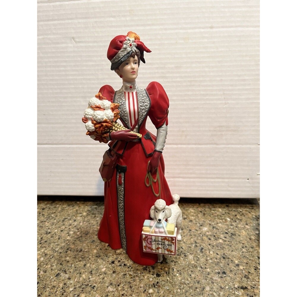 1997 Mrs. Albee Award Avon Porcelain Figure Full Size in Red with White Poodle